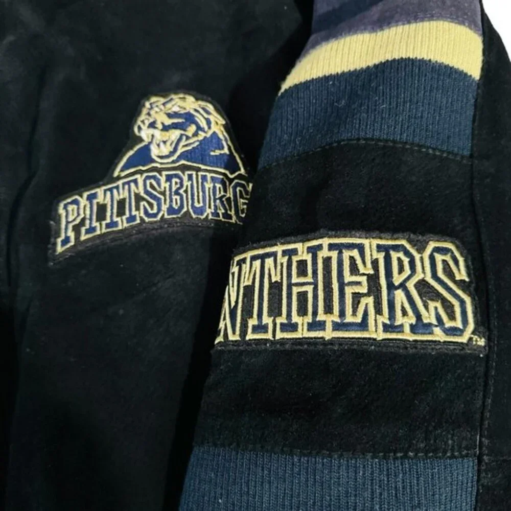 G111 Sports Pittsburgh Panthers Jacket Mens 2XL  Suede Leather‎ Embroidered Logo